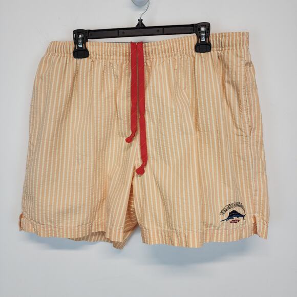 Tommy Bahama Other - Tommy Bahama Mens Marlin Swim Trunks Size L Orange Seersucker Embroidered Vtg